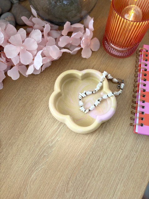 Fluffy fleur marbré kaki et rose