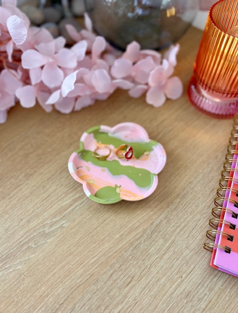 Vide-poche fleur marbré kaki rose et orange