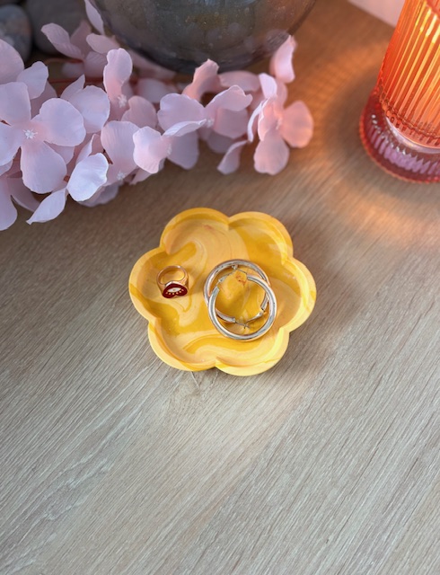Vide-poche fleur marbré orange et jaune