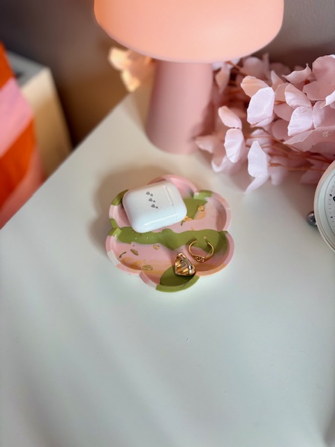 Vide-poche fleur marbré kaki rose et orange