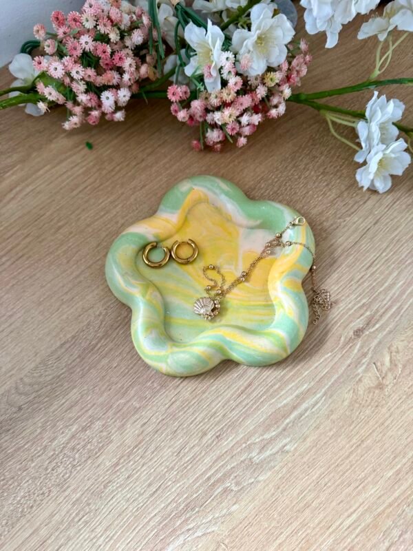 Vide-poche fleur marbré jaune et vert